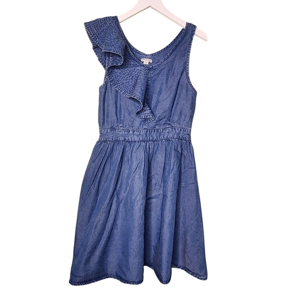 Habitual Girls‎ Blue Chambray Denim Ruffle Dress 16 Sleeveless Western Boho Kids